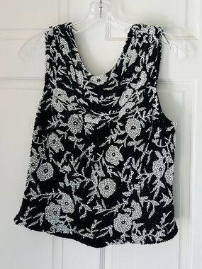 Cache Black & White Beaded Floral Camisole